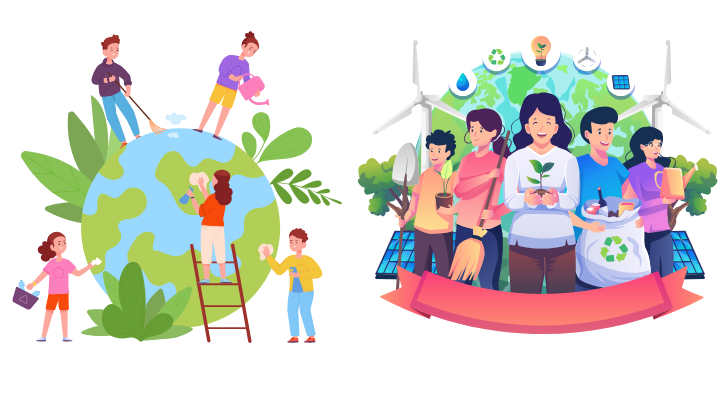 Pessoas fazendo limpeza e organização